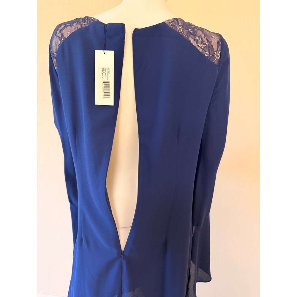 NWT Halston Heritage Lace Insert Dress Navy Blue Ruffle Sleeve Mini Dress Size 8 - Picture 10 of 15
